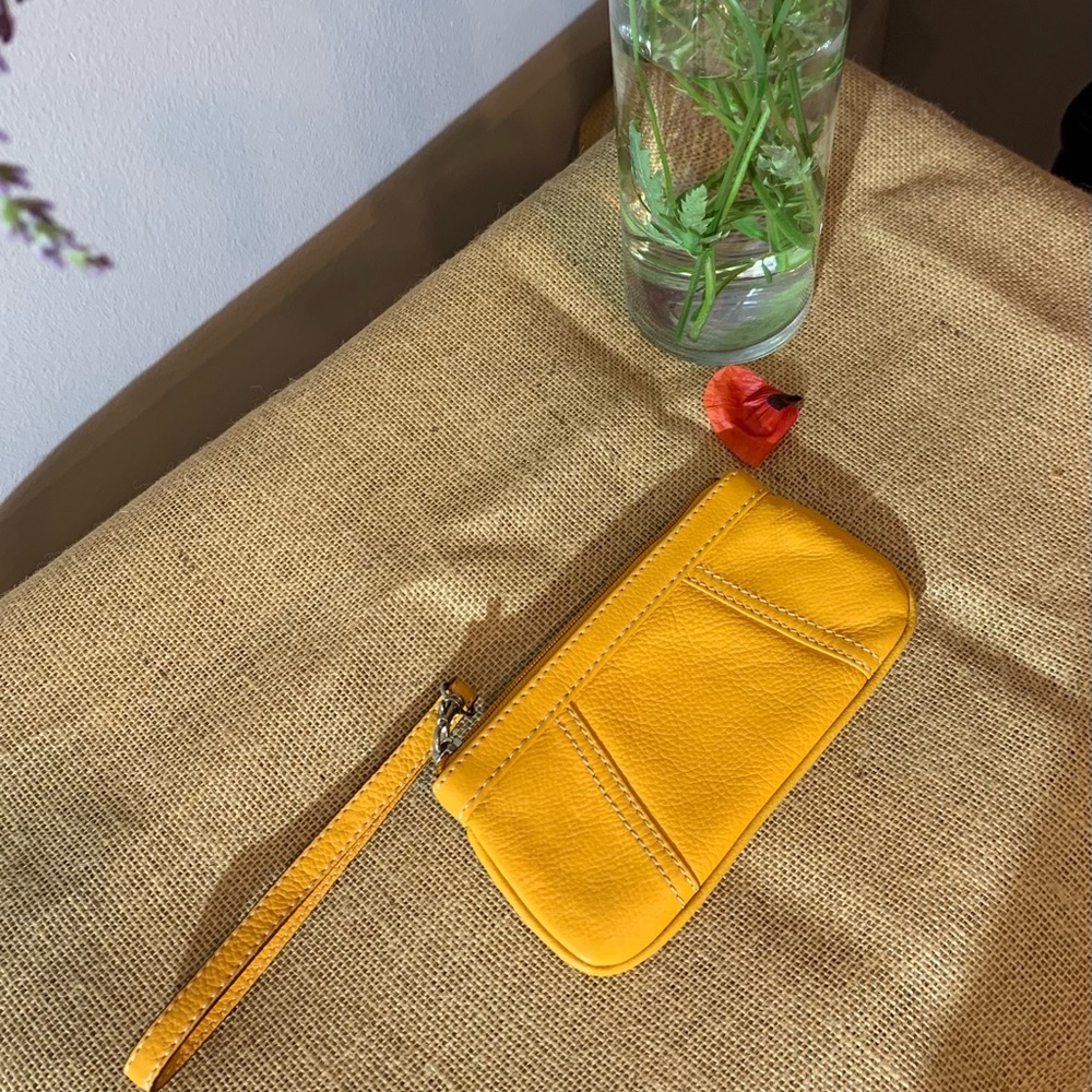Yellow leather wristlet
